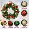 imageNervure 24 Inch Christmas Wreath Decorations  Christmas Door Wreath with Magnolia Flowers Pine Cone Christmas Ball Ornaments Apple and Berries for Front Door Home Wall Window Indoor Outdoor DecorGreen red gold