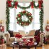 imageNervure 24 Inch Christmas Wreath Decorations  Christmas Door Wreath with Magnolia Flowers Pine Cone Christmas Ball Ornaments Apple and Berries for Front Door Home Wall Window Indoor Outdoor DecorGreen red gold