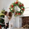 imageNervure 24 Inch Christmas Wreath Decorations  Christmas Door Wreath with Magnolia Flowers Pine Cone Christmas Ball Ornaments Apple and Berries for Front Door Home Wall Window Indoor Outdoor DecorGreen red gold