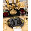 imageNervure 350PCS Ivory Plastic Plates  Ivory Gold Plastic Dinnerware Sets for 50 Guests  100 Gold Disposable Plates 50 Pre Rolled Silverware Sets 50 Cups Perfect for Wedding ampamp PartyBlack