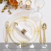 imageNervure 350PCS Ivory Plastic Plates  Ivory Gold Plastic Dinnerware Sets for 50 Guests  100 Gold Disposable Plates 50 Pre Rolled Silverware Sets 50 Cups Perfect for Wedding ampamp PartyIvory