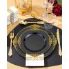 imageNervure 350PCS Ivory Plastic Plates  Ivory Gold Plastic Dinnerware Sets for 50 Guests  100 Gold Disposable Plates 50 Pre Rolled Silverware Sets 50 Cups Perfect for Wedding ampamp PartyBlack