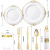 imageNervure 350PCS Ivory Plastic Plates  Ivory Gold Plastic Dinnerware Sets for 50 Guests  100 Gold Disposable Plates 50 Pre Rolled Silverware Sets 50 Cups Perfect for Wedding ampamp PartyGold