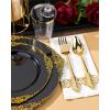 imageNervure 350PCS Ivory Plastic Plates  Ivory Gold Plastic Dinnerware Sets for 50 Guests  100 Gold Disposable Plates 50 Pre Rolled Silverware Sets 50 Cups Perfect for Wedding ampamp PartyBlack