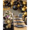 imageNervure 350PCS Ivory Plastic Plates  Ivory Gold Plastic Dinnerware Sets for 50 Guests  100 Gold Disposable Plates 50 Pre Rolled Silverware Sets 50 Cups Perfect for Wedding ampamp PartyBlack