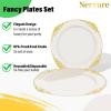 imageNervure 350PCS Ivory Plastic Plates  Ivory Gold Plastic Dinnerware Sets for 50 Guests  100 Gold Disposable Plates 50 Pre Rolled Silverware Sets 50 Cups Perfect for Wedding ampamp PartyIvory