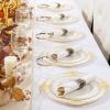 imageNervure 350PCS Ivory Plastic Plates  Ivory Gold Plastic Dinnerware Sets for 50 Guests  100 Gold Disposable Plates 50 Pre Rolled Silverware Sets 50 Cups Perfect for Wedding ampamp PartyIvory