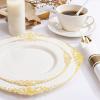 imageNervure 350PCS Ivory Plastic Plates  Ivory Gold Plastic Dinnerware Sets for 50 Guests  100 Gold Disposable Plates 50 Pre Rolled Silverware Sets 50 Cups Perfect for Wedding ampamp PartyIvory