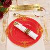 imageNervure 350PCS Ivory Plastic Plates  Ivory Gold Plastic Dinnerware Sets for 50 Guests  100 Gold Disposable Plates 50 Pre Rolled Silverware Sets 50 Cups Perfect for Wedding ampamp PartyRed