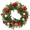 imageNervure 24 Inch Christmas Wreath Decorations  Christmas Door Wreath with Magnolia Flowers Pine Cone Christmas Ball Ornaments Apple and Berries for Front Door Home Wall Window Indoor Outdoor DecorGreen red gold