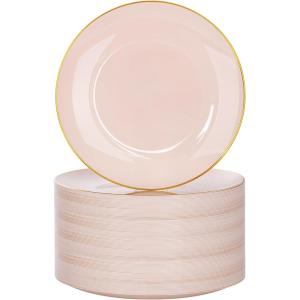 imageNervure 100PCS Pink and Gold Plastic Plates  1025 inch Pink Disposable Plates with Gold Rim  Party Plate  Dinner Plate Ideal for Wedding ampamp PartyPink