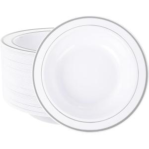 imageNervure 50 Pack Plastic Bowls with Silver Rim  12oz Disposable Soup Bowls  Heavy Duty Dessert ampamp Salad Bowl ampamp Ice Cream Bowl for Weddings Parties Dinners Catering and Everyday UseSilver