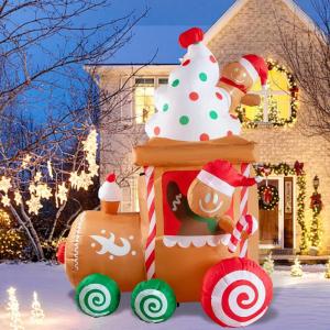imageNervure 75Ft Christmas Train Inflatable With Gingerbread Man  Blow Up Decoration With Builtin LED Lights for Outdoor Lawn Garden Yard DecorGingerbread Man