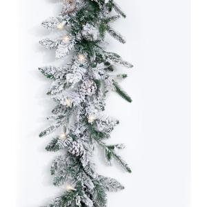 imageNervure 9FT Real Touch Christmas Artificial Norfolk Pine Flocked Garland with 50 Warm White LED Lights PreLit Cedar Battery Powered for Home Fireplace Indoor Holiday Xmas Decor