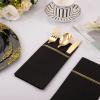 imageNervure 100PCS Black Paper Napkins with Builtin Flatware Pocket  Black and Gold Prefolded Cloth Like Disposable Napkins  HeavyDuty LinenFeel Dinner Napkins for Party ampamp Halloween ampamp Fathers DayBlack