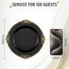 imageNervure 100PCS Clear and Gold Plastic Plates  1025Inch Gold Disposable Plates  Heavyweight Dinner Plate for Wedding ampamp Party ampamp ThanksgivingBlack