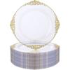 imageNervure 100PCS Clear and Gold Plastic Plates  1025Inch Gold Disposable Plates  Heavyweight Dinner Plate for Wedding ampamp Party ampamp ThanksgivingClear