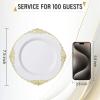 imageNervure 100PCS Clear and Gold Plastic Plates  1025Inch Gold Disposable Plates  Heavyweight Dinner Plate for Wedding ampamp Party ampamp ThanksgivingGold