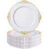 imageNervure 100PCS Clear and Gold Plastic Plates  1025Inch Gold Disposable Plates  Heavyweight Dinner Plate for Wedding ampamp Party ampamp ThanksgivingGold