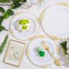 imageNervure 100PCS Clear and Gold Plastic Plates  1025Inch Gold Disposable Plates  Heavyweight Dinner Plate for Wedding ampamp Party ampamp ThanksgivingGold