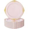 imageNervure 100PCS Clear and Gold Plastic Plates  1025Inch Gold Disposable Plates  Heavyweight Dinner Plate for Wedding ampamp Party ampamp ThanksgivingPink