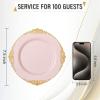 imageNervure 100PCS Clear and Gold Plastic Plates  1025Inch Gold Disposable Plates  Heavyweight Dinner Plate for Wedding ampamp Party ampamp ThanksgivingPink
