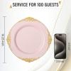 imageNervure 100PCS Clear and Gold Plastic Plates  1025Inch Gold Disposable Plates  Heavyweight Dinner Plate for Wedding ampamp Party ampamp ThanksgivingPink