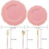 imageNervure 100PCS Mauve Pink Plastic Plates With Gold Rim  Mauve and Gold Disposable Plates with Mauve Handle For Wedding ampamp Party Serve for 20 GuestsMauve