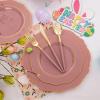 imageNervure 100PCS Mauve Pink Plastic Plates With Gold Rim  Mauve and Gold Disposable Plates with Mauve Handle For Wedding ampamp Party Serve for 20 GuestsMauve