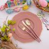 imageNervure 100PCS Mauve Pink Plastic Plates With Gold Rim  Mauve and Gold Disposable Plates with Mauve Handle For Wedding ampamp Party Serve for 20 GuestsMauve
