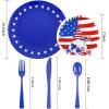 imageNervure 125PCS 4th of July Plastic Plates  Disposable Independence Day Plastic Plates  Patriotic Plastic Plates Include 25 Dinner Plates 25 Dessert Plates 25 Forks 25 Knives 25 Spoons for Party
