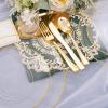 imageNervure 125PCS Christmas Plastic Plates  Disposable White and Gold Rim Plates Include 25 Dinner Plate 25 Salad Plate 25 Forks 25 Knives 25 Spoons for Christmas ampamp Parties ampamp Fathers DayGold