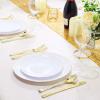 imageNervure 125PCS Christmas Plastic Plates  Disposable White and Gold Rim Plates Include 25 Dinner Plate 25 Salad Plate 25 Forks 25 Knives 25 Spoons for Christmas ampamp Parties ampamp Fathers DayWhite