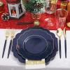 imageNervure 140PCS Blue Plastic Plates ampamp Gold Plastic Silverware with Blue Handle  Gold Plates Include 40Plates 20Forks 20Knives 20Spoons 20Cups 20Napkins Perfect for Party ampamp Fathers DayBlue