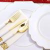 imageNervure 140PCS Blue Plastic Plates ampamp Gold Plastic Silverware with Blue Handle  Gold Plates Include 40Plates 20Forks 20Knives 20Spoons 20Cups 20Napkins Perfect for Party ampamp Fathers DayWhite