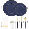 imageNervure 140PCS Blue Plastic Plates ampamp Gold Plastic Silverware with Blue Handle  Gold Plates Include 40Plates 20Forks 20Knives 20Spoons 20Cups 20Napkins Perfect for Party ampamp Fathers DayBlue