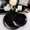 imageNervure 150PCS Black Plastic Plates  Black and Gold Disposable Plates  Premium Heavyweight Gold Plastic Dinnerware with Black Silverware Ideal for Wedding ampamp Fathers Day ampamp New YearBlack