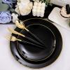 imageNervure 150PCS Black Plastic Plates  Black and Gold Disposable Plates  Premium Heavyweight Gold Plastic Dinnerware with Black Silverware Ideal for Wedding ampamp Fathers Day ampamp New YearBlack