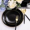 imageNervure 150PCS Black Plastic Plates  Black and Gold Disposable Plates  Premium Heavyweight Gold Plastic Dinnerware with Black Silverware Ideal for Wedding ampamp Fathers Day ampamp New YearBlack
