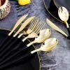 imageNervure 150PCS Black Plastic Plates  Black and Gold Disposable Plates  Premium Heavyweight Gold Plastic Dinnerware with Black Silverware Ideal for Wedding ampamp Fathers Day ampamp New YearBlack