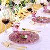 imageNervure 150PCS Clear Black Plastic Plates  Gold Party Plates  Black and Gold Dinnerware Set Include 50 Plate 25Cups 25Forks 25Knives 25Spoons for New Year ampamp Party ampamp Fathers DayClear Purple