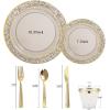 imageNervure 150PCS Clear Black Plastic Plates  Gold Party Plates  Black and Gold Dinnerware Set Include 50 Plate 25Cups 25Forks 25Knives 25Spoons for New Year ampamp Party ampamp Fathers DayClear Black