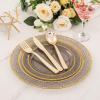 imageNervure 150PCS Clear Black Plastic Plates  Gold Party Plates  Black and Gold Dinnerware Set Include 50 Plate 25Cups 25Forks 25Knives 25Spoons for New Year ampamp Party ampamp Fathers DayClear Black