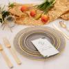 imageNervure 150PCS Clear Black Plastic Plates  Gold Party Plates  Black and Gold Dinnerware Set Include 50 Plate 25Cups 25Forks 25Knives 25Spoons for New Year ampamp Party ampamp Fathers DayClear Black