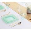 imageNervure 150pc Green Plastic Disposable Square Plates  Dinner Dessert Cups Forks Knives Spoons for Wedding