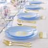 imageNervure 150pcs Easter Plastic Plates  Blue and Gold Plate with Easter Egg  Blue Disposable Plates includes 50 Plastic Plates 25 Knives 25 Forks 25 Spoons 25 Cups for PartyBlue
