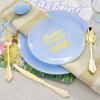 imageNervure 150pcs Easter Plastic Plates  Blue and Gold Plate with Easter Egg  Blue Disposable Plates includes 50 Plastic Plates 25 Knives 25 Forks 25 Spoons 25 Cups for PartyBlue