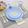 imageNervure 150pcs Easter Plastic Plates  Blue and Gold Plate with Easter Egg  Blue Disposable Plates includes 50 Plastic Plates 25 Knives 25 Forks 25 Spoons 25 Cups for PartyBlue