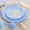 imageNervure 150pcs Easter Plastic Plates  Blue and Gold Plate with Easter Egg  Blue Disposable Plates includes 50 Plastic Plates 25 Knives 25 Forks 25 Spoons 25 Cups for PartyBlue