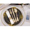 imageNervure 175PCS Black Plastic Plates  Disposable Black Gold Party Plates ampamp Pre Rolled Napkins with Cutlery for 25 Guests 50Plates 75Silverware 25Cups 25Napkin for Wedding ampamp Party ampamp New YearBlack